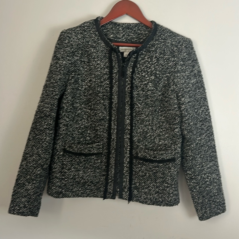 Christopher Banks Women’s Jacket Tweed Black Grey Full Zip Pockets size S